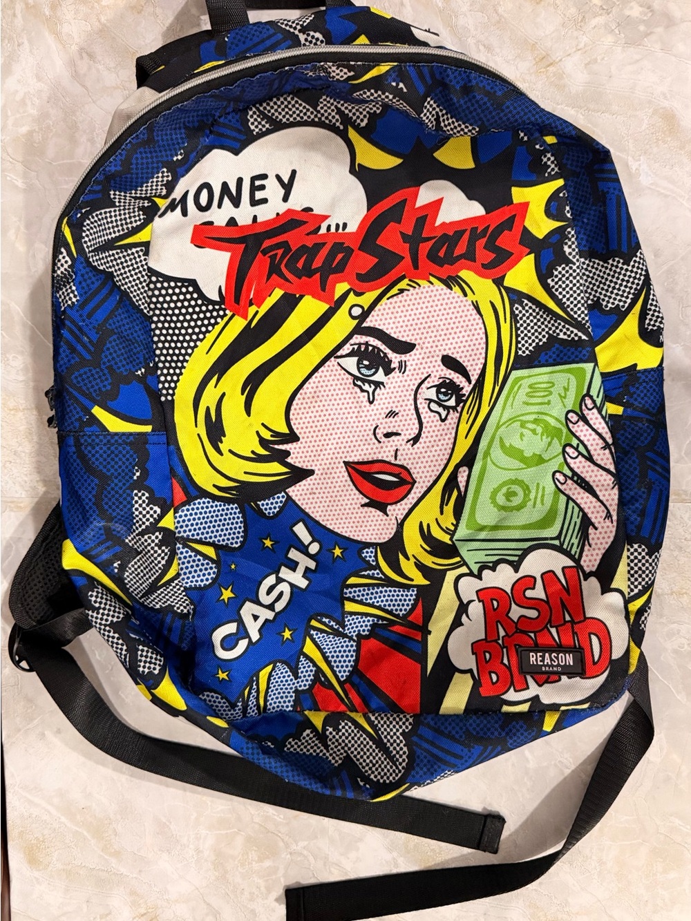 Reason Trap Stars Pop-Art Backpack in Blue, Yellow & Red